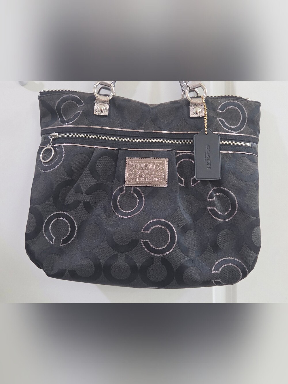 Coach Poppy Black Signature C Jacquard Op Art Tote (15865)
